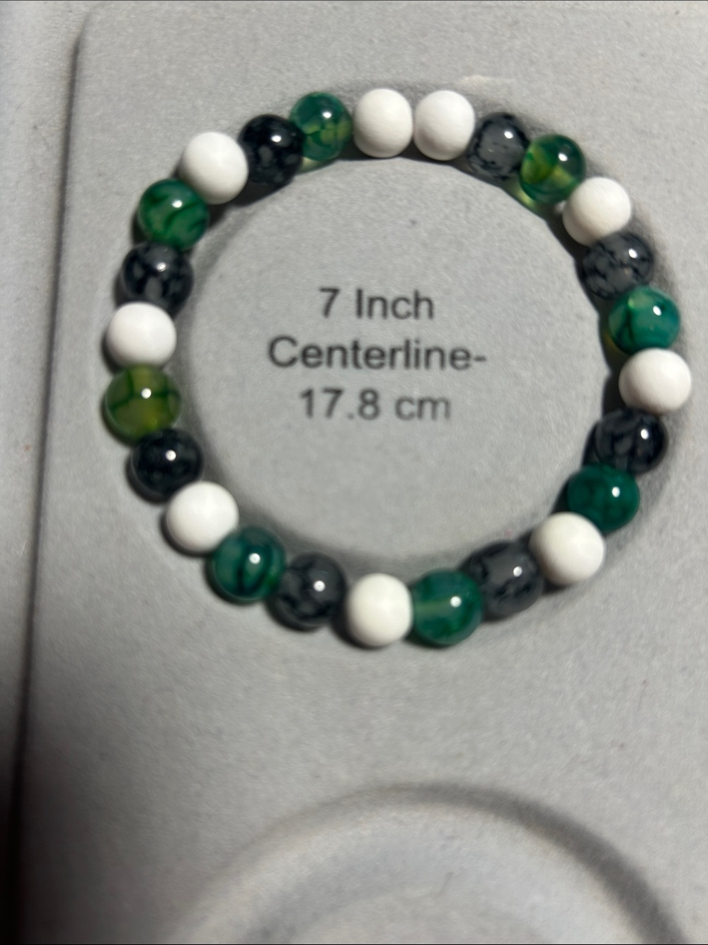 Green, White & Black Beaded Stretch Bracelet